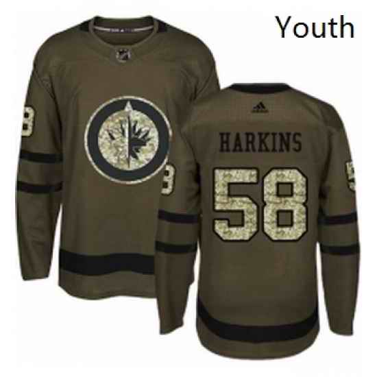 Youth Adidas Winnipeg Jets 58 Jansen Harkins Authentic Green Salute to Service NHL Jersey